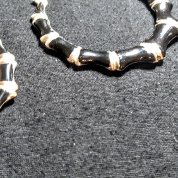 Medium size bamboo section earrings Black & Silver Retro Hip Hop Style - Picture 7 of 11